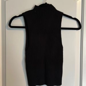 Sleek Black Ribbed Mock-Neck Sleeveless Tank